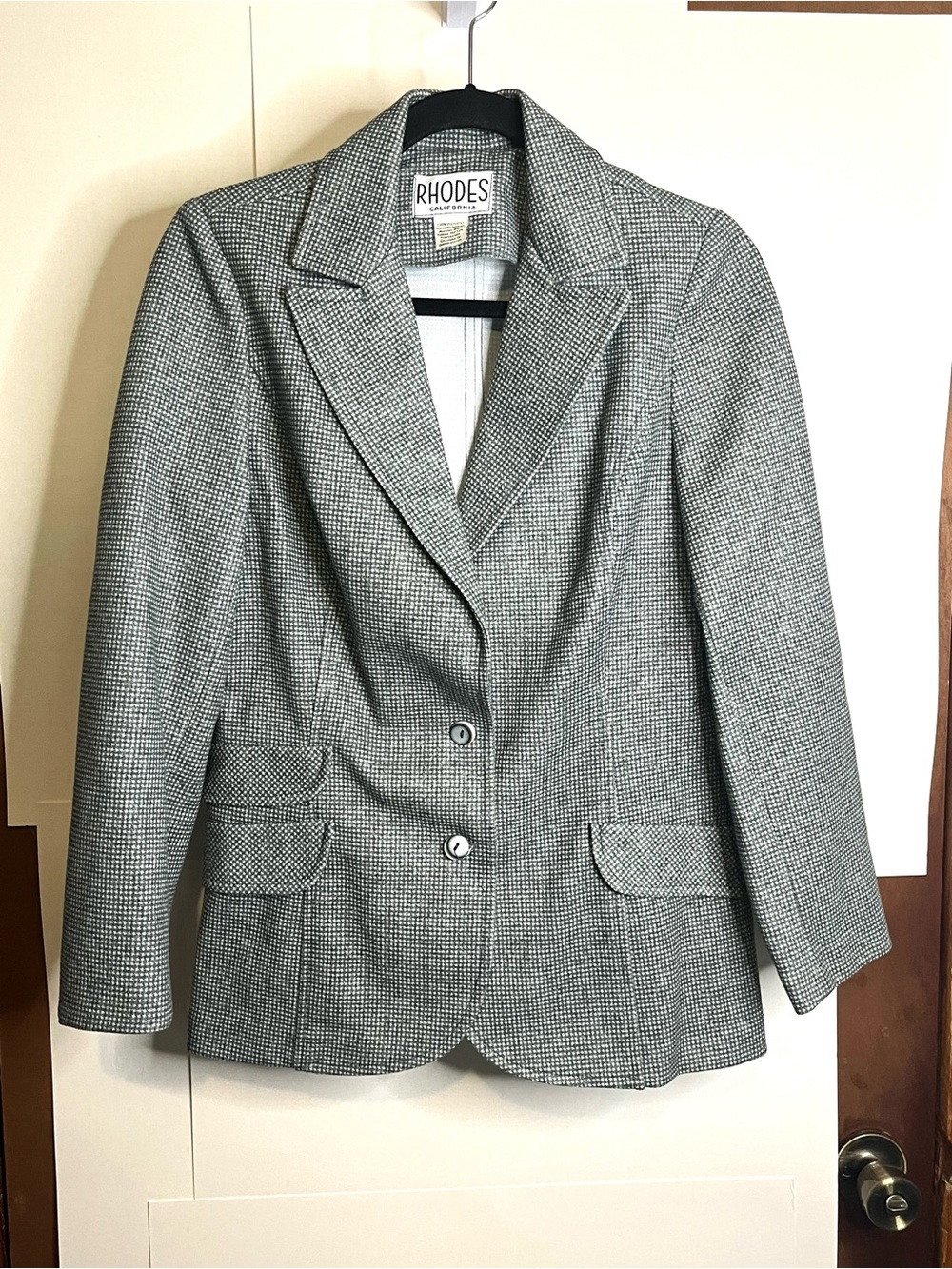 RHODES California Women’s VTG 70s (Fits XS) Gray & White Gingham Tailored Blazer